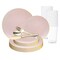 Pink with Gold Organic Round Disposable Plastic Wedding Value Set (120 Settings)